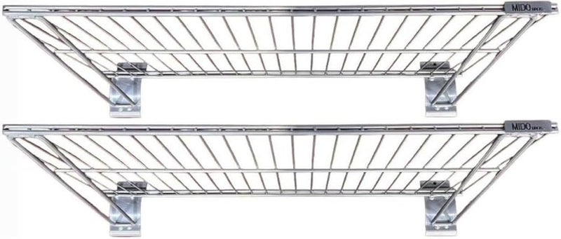 MIDO BROS. Slatwall Wire Metal Shelf Heavy Duty Adjustable Steel Slat Wall Mount Shelves for Garage Storage & Retail Display (24" x 12") Pack of 2 (Silver) - Image 1